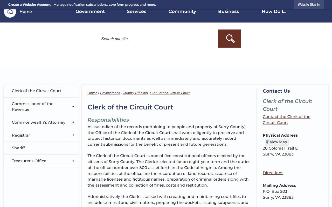 Surry County court records after jail arrest circuit clerk case information page