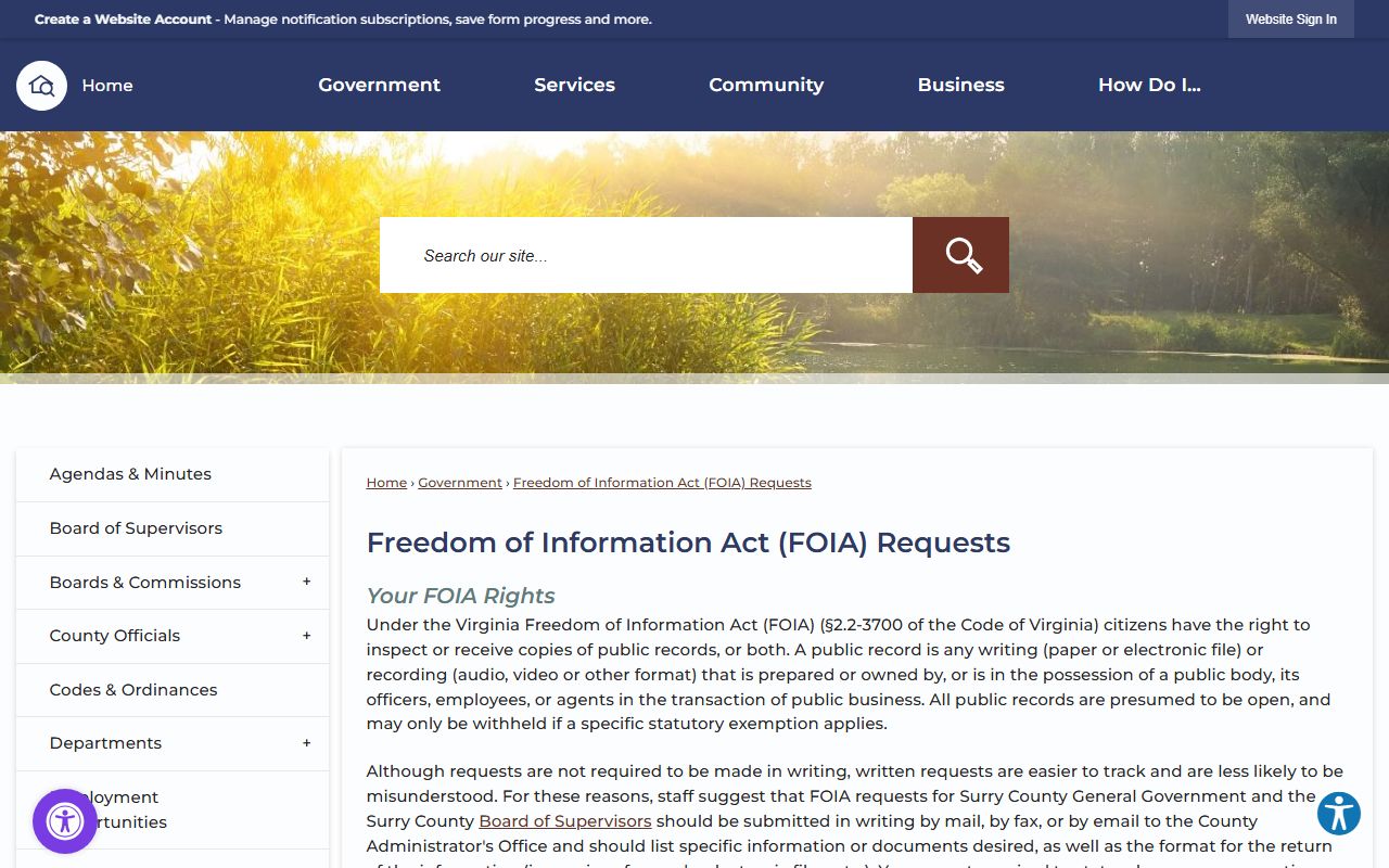 Surry County inmate records FOIA request information